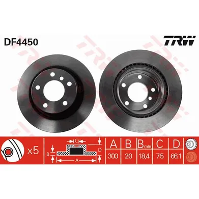 Диск тормозной задний BMW E81/E87/E90 ALL 06-> TRW DF4450