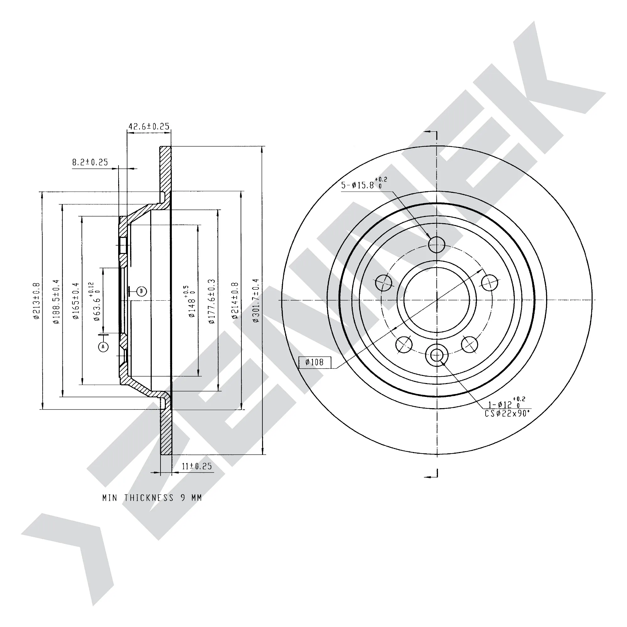 Диск тормозной задний FORD FOCUS 04-13, GALAXY 06-15 (2 шт) ZENNEK DBD0105