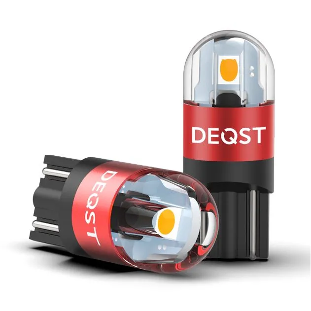 Лампа светодиодная T10 W5W Amber W2.1x9.5d 12-24V 1,6W Amber 300lm 2шт DEQST 251002