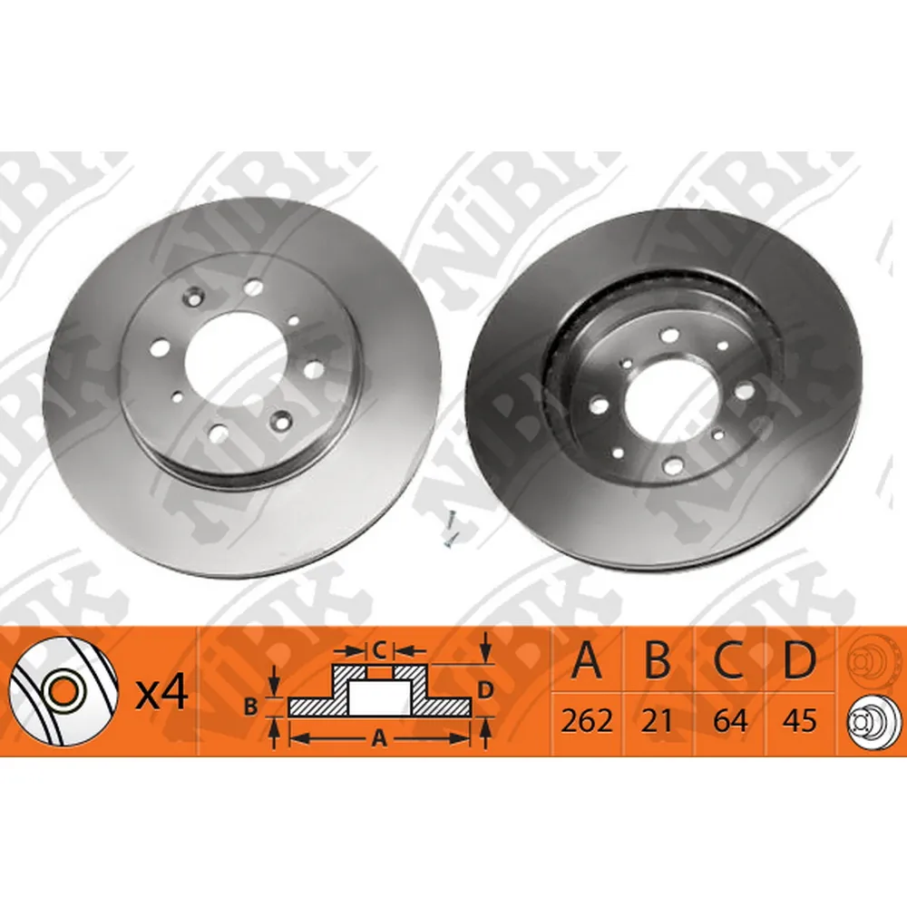 Диск тормозной передний HONDA CIVIC 95-01/JAZZ II /VENT D=262MM NIBK RN1089