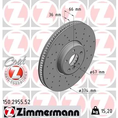 Диск тормозной передний R с перфорацией ZIMMERMANN 150.2955.52