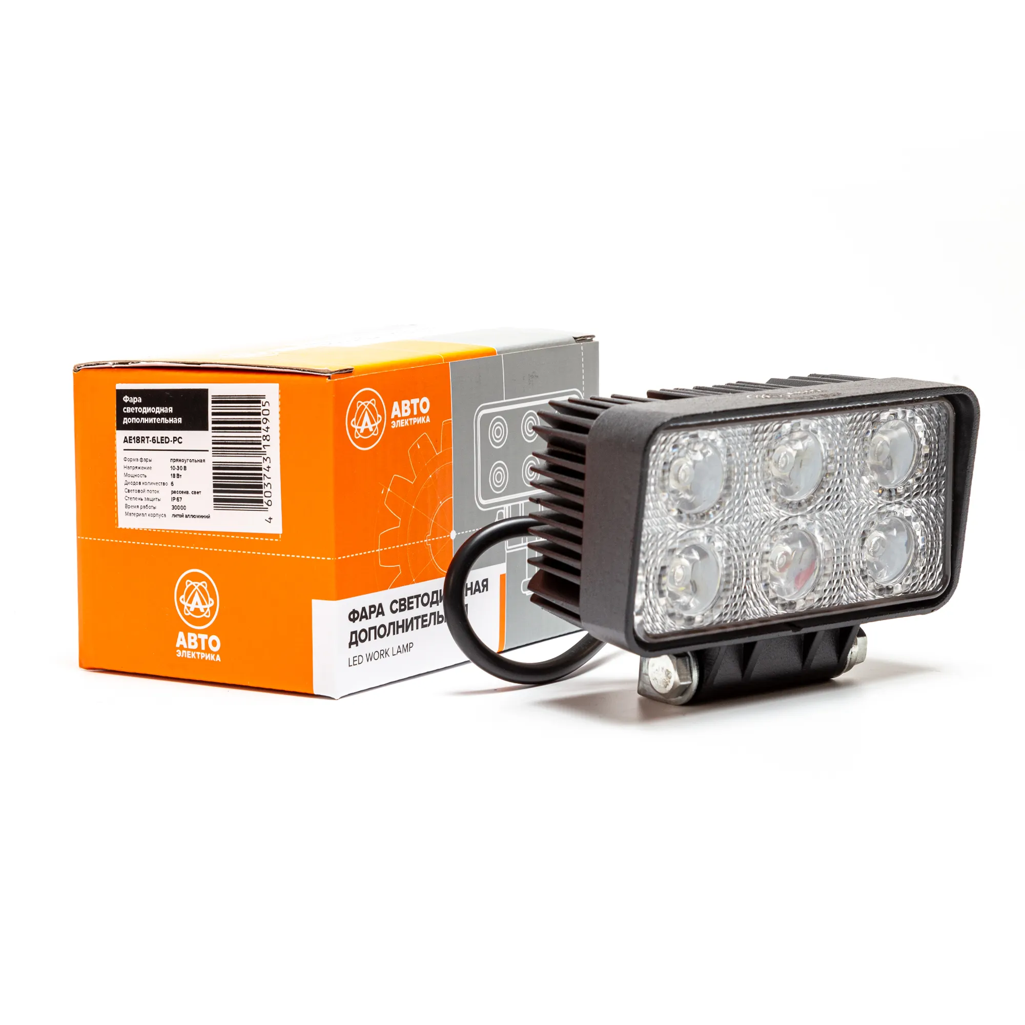 Фара доп-ая прямоугольная, рассеивмый свет, 6 диодов 18W, 12/24V AVTOELECTRICA AE18RT-6LED-PC