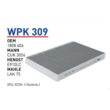 Фильтр салонный (угольный) OPEL Ast G/H/Zaf угольный WUNDER FILTER WPK309