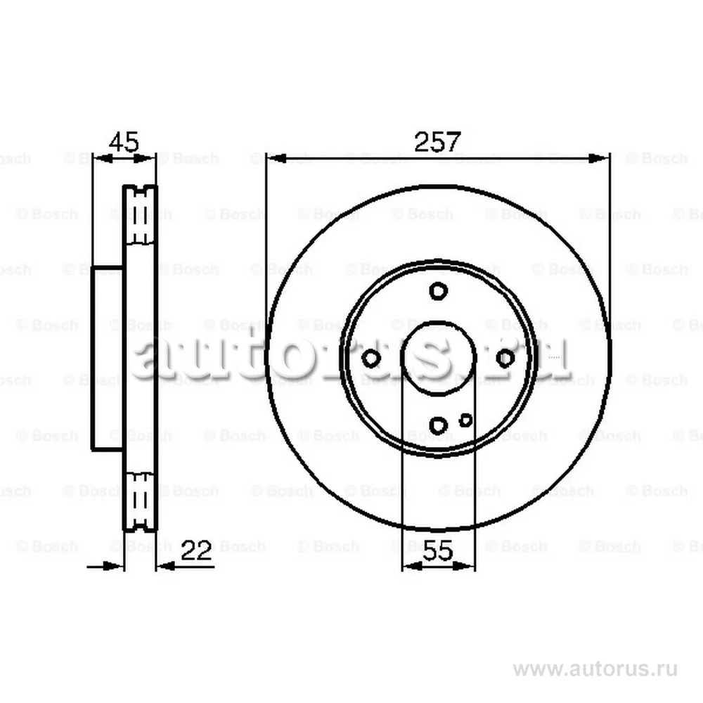 Диск тормозной передний вент.257X22 4 отверстий BOSCH 0986478638