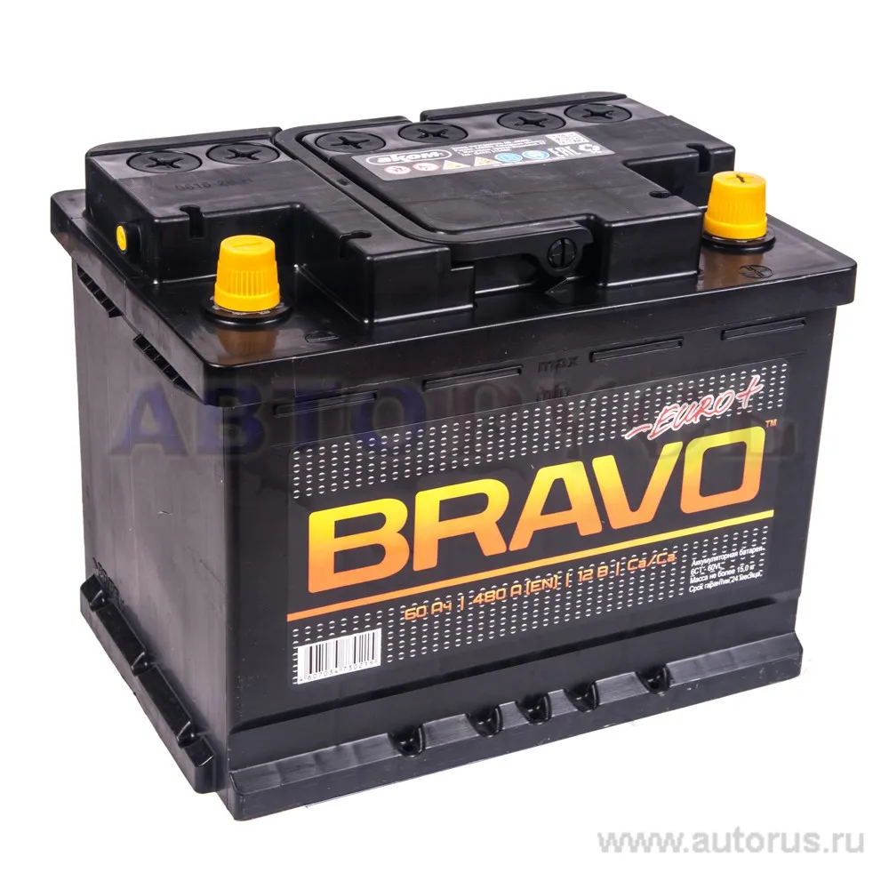 Аккумулятор AKOM BRAVO 60 А/ч обратная R+ EN 480A, 242x175x190 6CT-60.0 BRAVO
