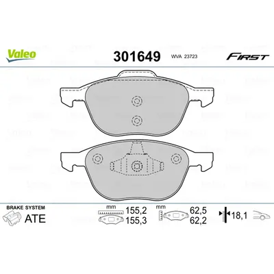 Колодки тормозные передние VALEO 301649