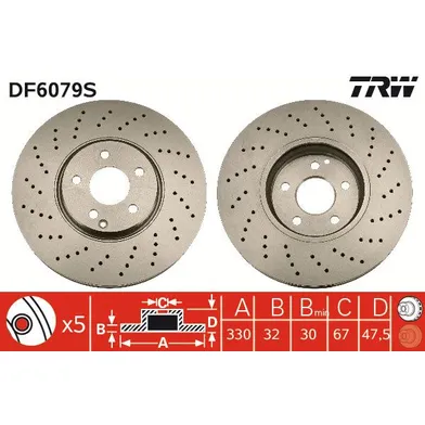 Диск тормозной MERCEDES W211/W220 4-MATIC передний вент.D=330 мм. TRW DF6079S