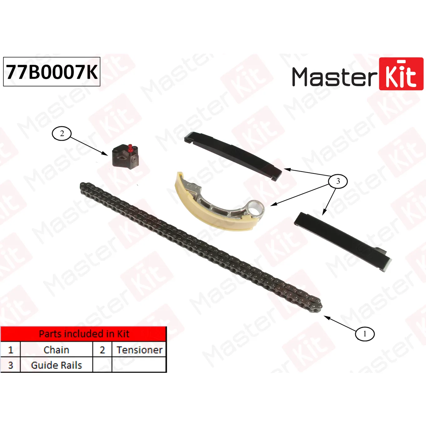 Комплект цепи ГРМ (без звездочек) NISSAN Pathfinder III 2.5 dCi YD25 05- MASTERKIT 77b0007k