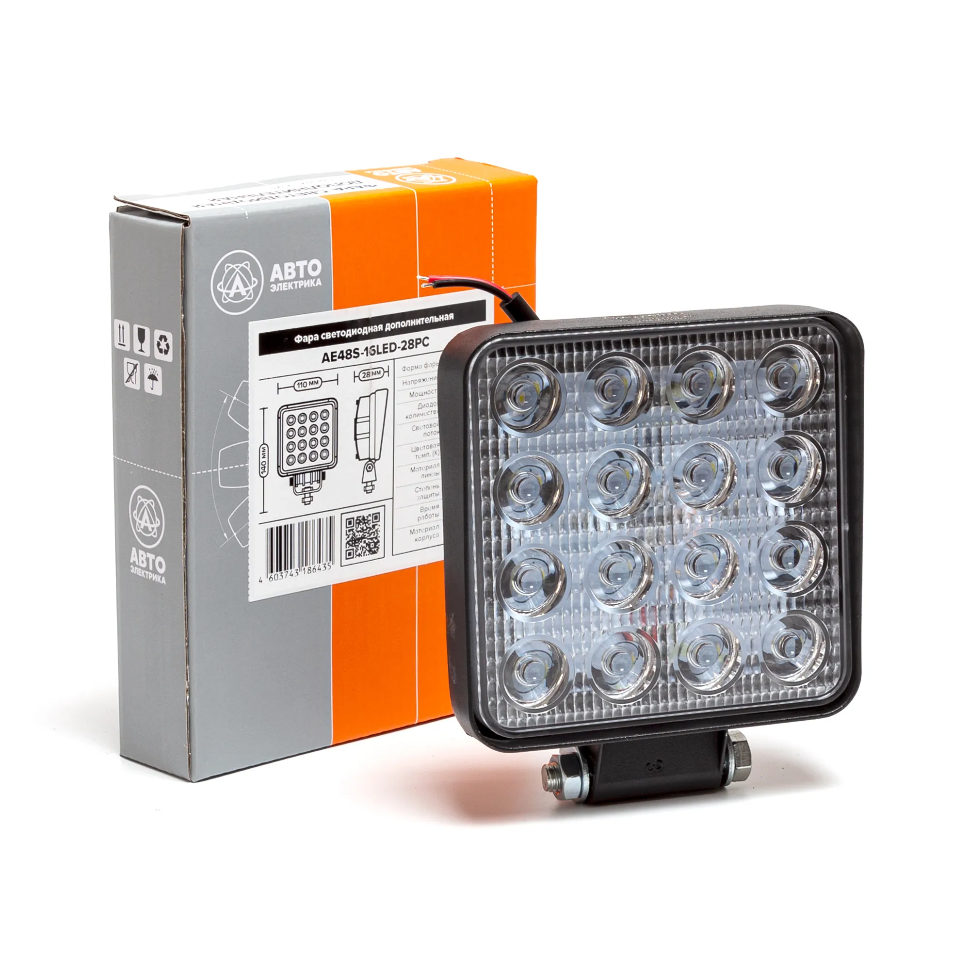 Фара доп-ая SLIM квадратная, рассеивмый свет, 16 диодов,48W, (110х28х140) 12/24V AVTOELECTRICA AE48S-16LED-28PC