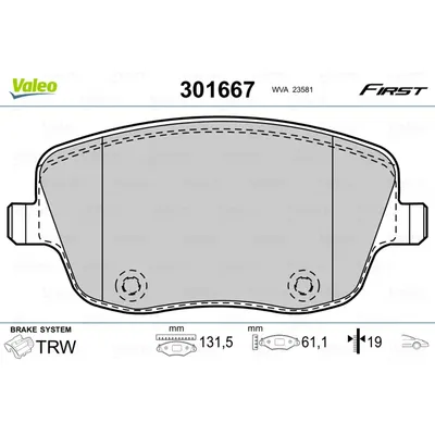 Колодки тормозные передние VALEO 301 667