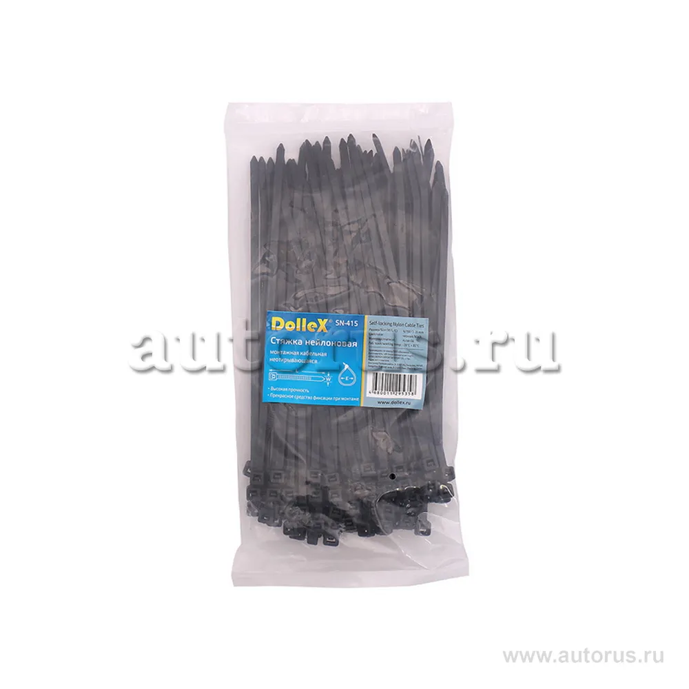 Стяжки нейлоновые, хомуты 4х150 уп 100 шт черный DOLLEX SN-415
