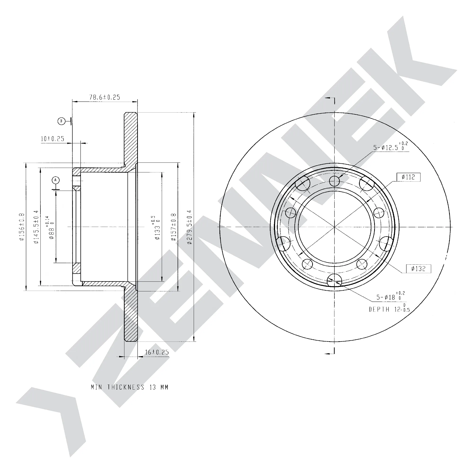 Диск тормозной передний MERCEDES T1 77-95 (2 шт) ZENNEK DBD0263