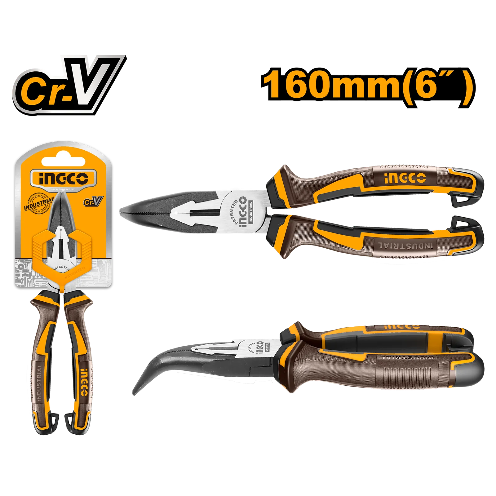 Тонкогубцы изогнутые 160 мм INDUSTRIAL INGCO HBNP28168