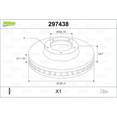 Диск тормозной передний VALEO 297 438