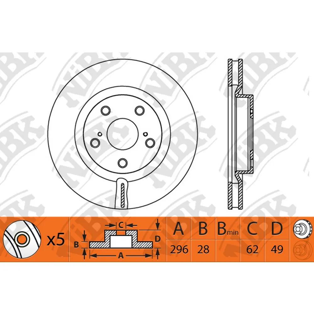 Диск тормозной передний TOYOTA CAMRY/RAV4 2.0/2.4L ALL 06-> /VENT D=296MM NIBK RN1241