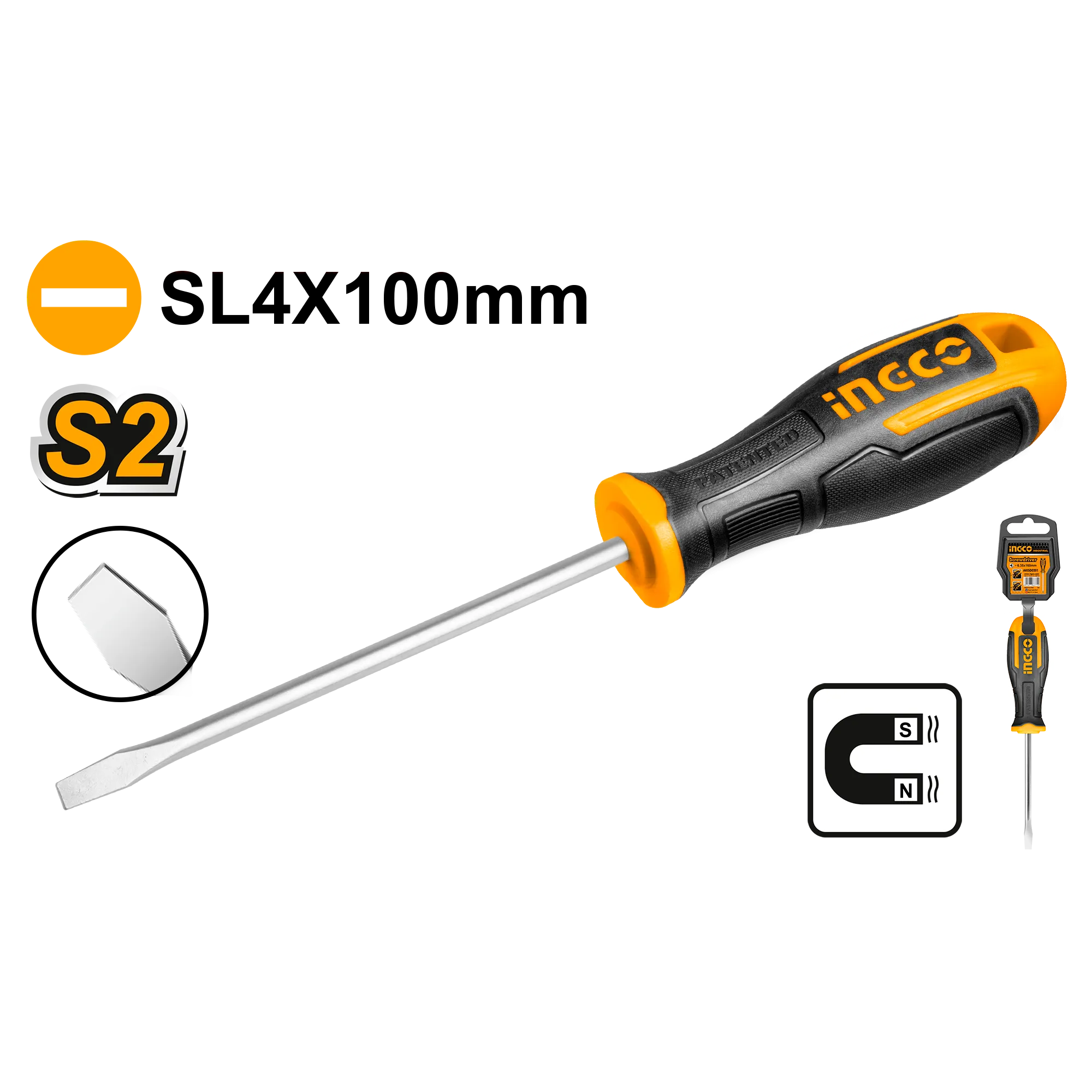 Отвертка плоская SL4 x 100 INDUSTRIAL INGCO HS684100