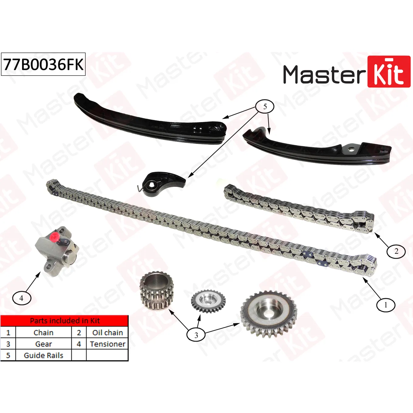 Комплект цепи ГРМ NISSAN: 1.6i HR16DE 10 MASTERKIT 77B0036FK