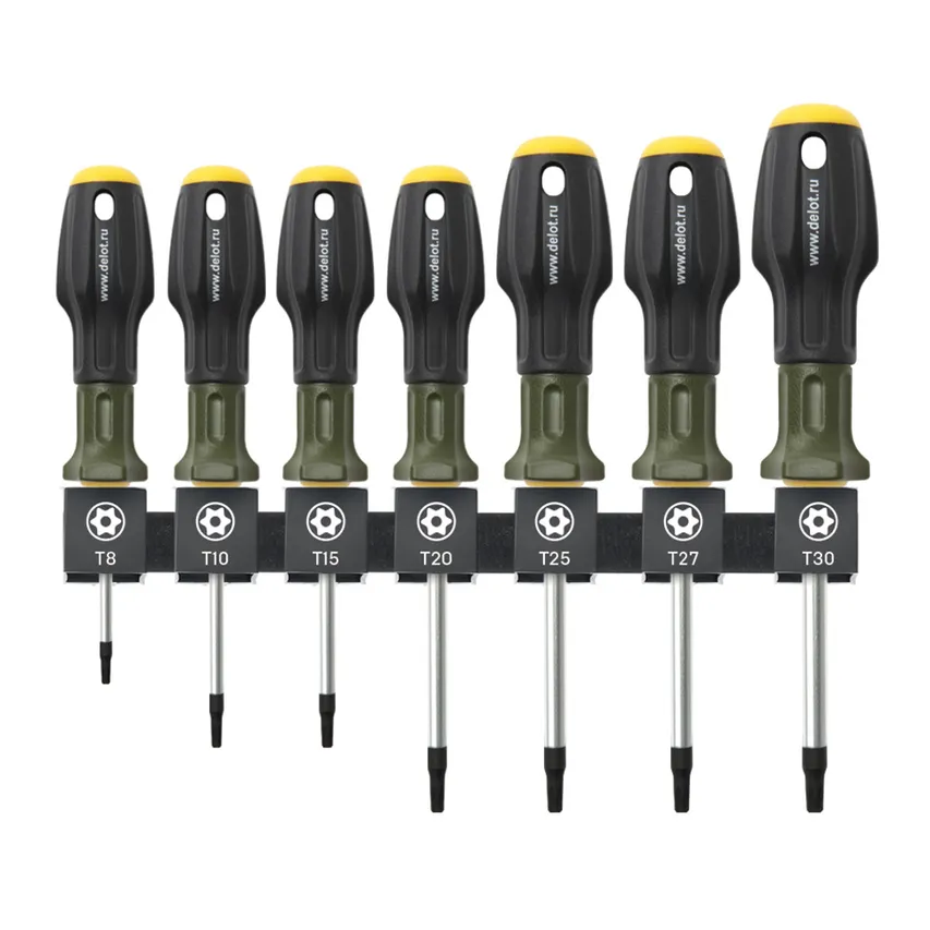 Набор отврток TORX с отверстием (T8?60, T10?80,T15?80, T20?100, T25?100, T27?100, T30?100 мм) Дело Техники 726117
