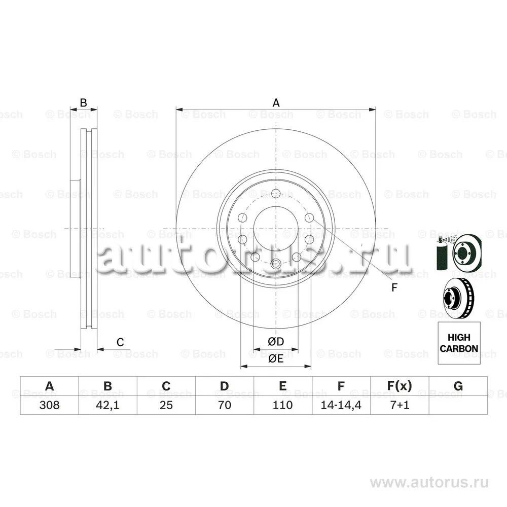 Диск тормозной передний OPEL ASTRA G/H MERIVA ZAFIRA BOSCH 0986479113