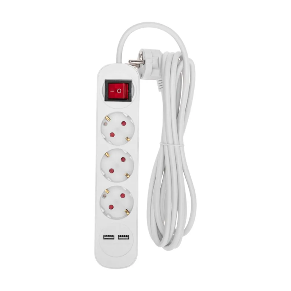 Удлинитель STANDARD 3 гнезда, 3м, 3х1,0мм, с/з, с выключателем, 2 USB, белый REXANT REXANT 13-4016