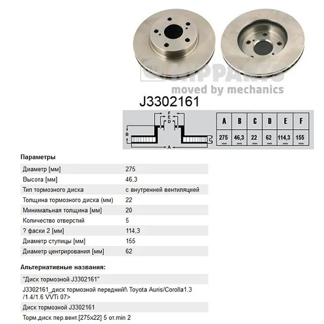 Диск тормозной TOYOTA NIPPARTS J3302161