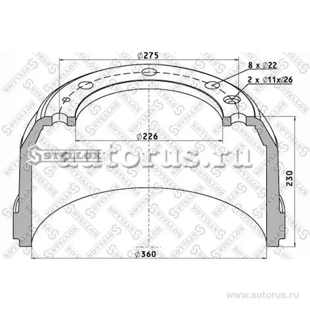 Барабан тормозной 360x180 H230 d226 8n STELLOX 8500099_SX