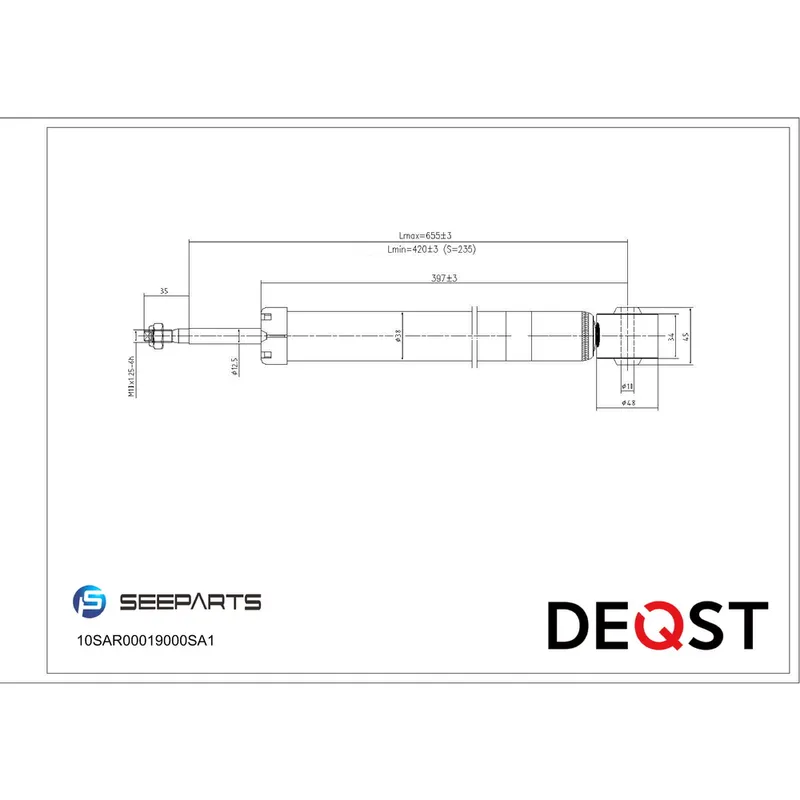 Амортизатор подвески задний AUDI A1 (8X1) 05.10-AUDI A1 Sportback (8XA) 11.11- DEQST 10SAR00019000