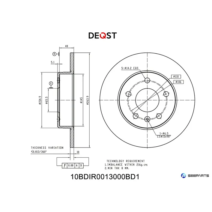 Диск тормозной, задний, ASTRA G 98-04, OPEL ASTRA H 04-10, OPEL CORSA C 00 DEQST 10BDIR0013000
