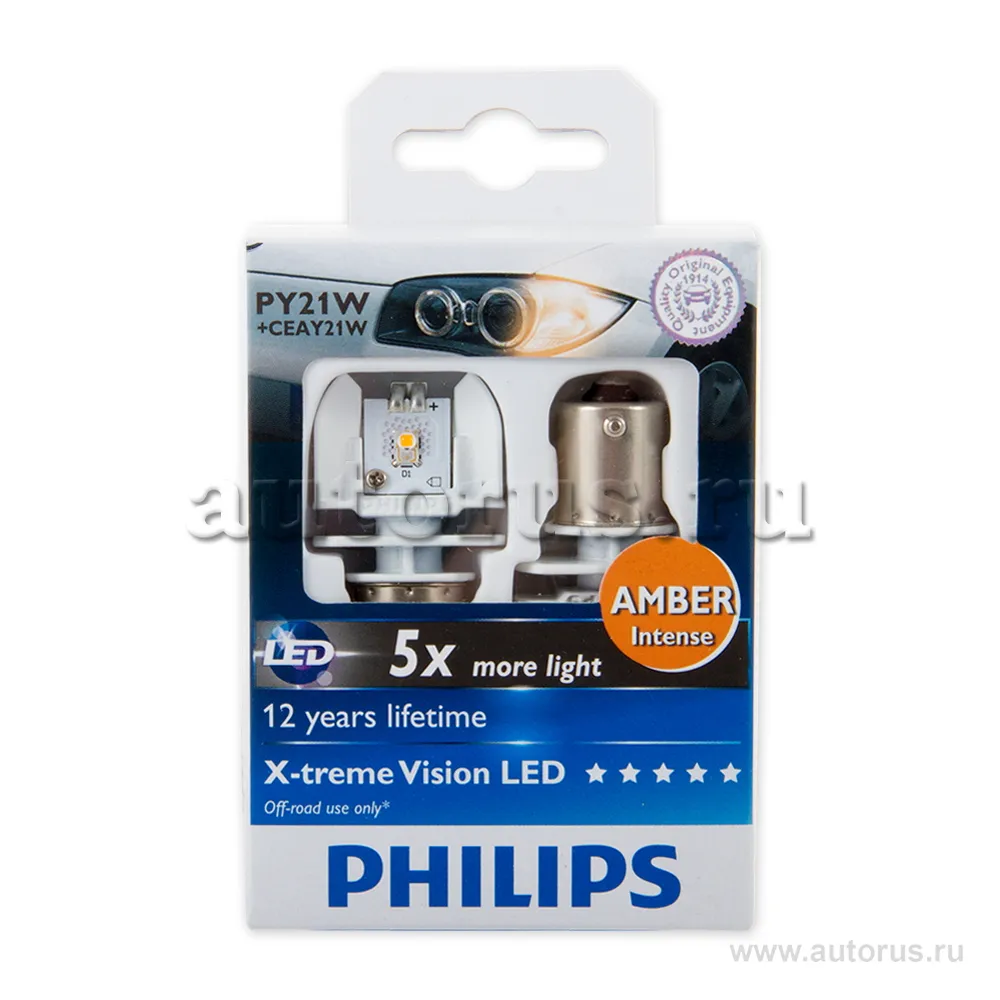 Лампа светодиодная 12V PY21W 4,5W BAU15s PHILIPS X-tremeVision LED 2 шт. блистер 12764X2