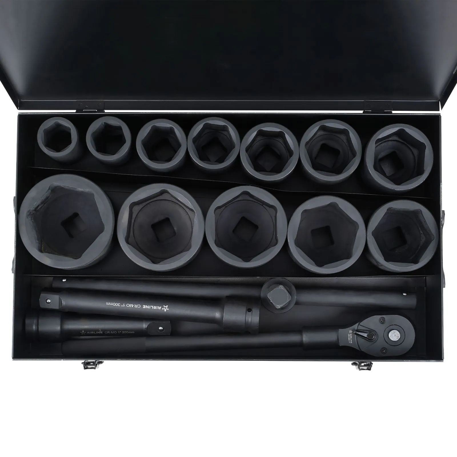 Набор головок ударных 1DR L=90мм, 16пр. (36-90мм) металл.кейс AIRLINE ATAS412