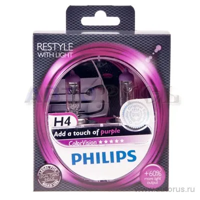 Лампа 12V H4 60/55W PHILIPS Color Vision Pink 2 шт. DUOBOX 12342 CVPP