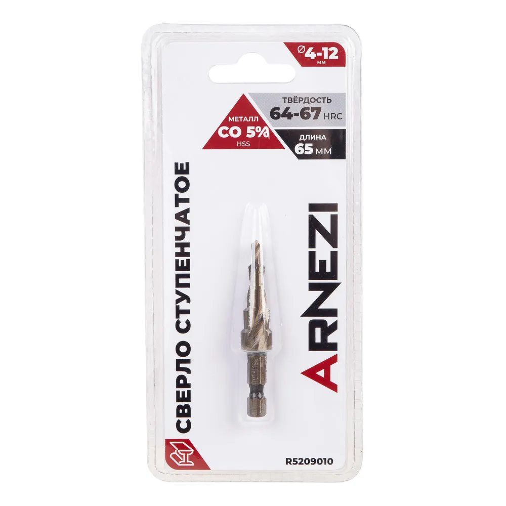 Сверло ступенчатое 4-12 мм, Cobal 5% (M35), шестигранный хвостовик ARNEZI R5209010