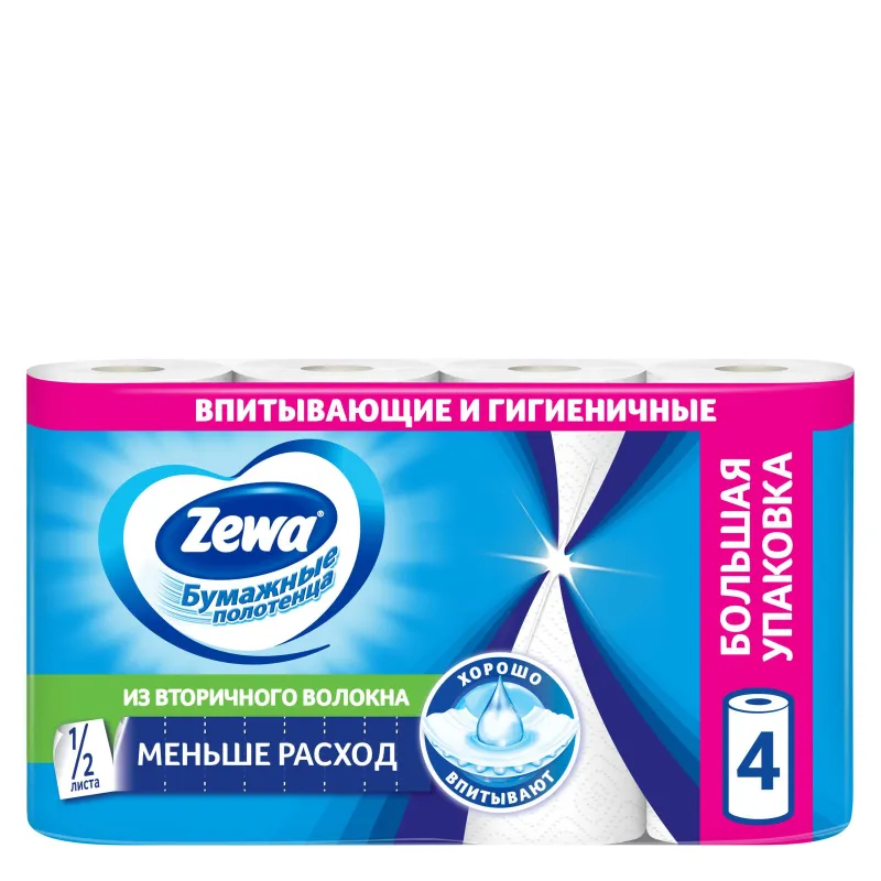 Полотенца бумажные ZEWA 2-сл.,белые 4рул/уп.144099 82842
