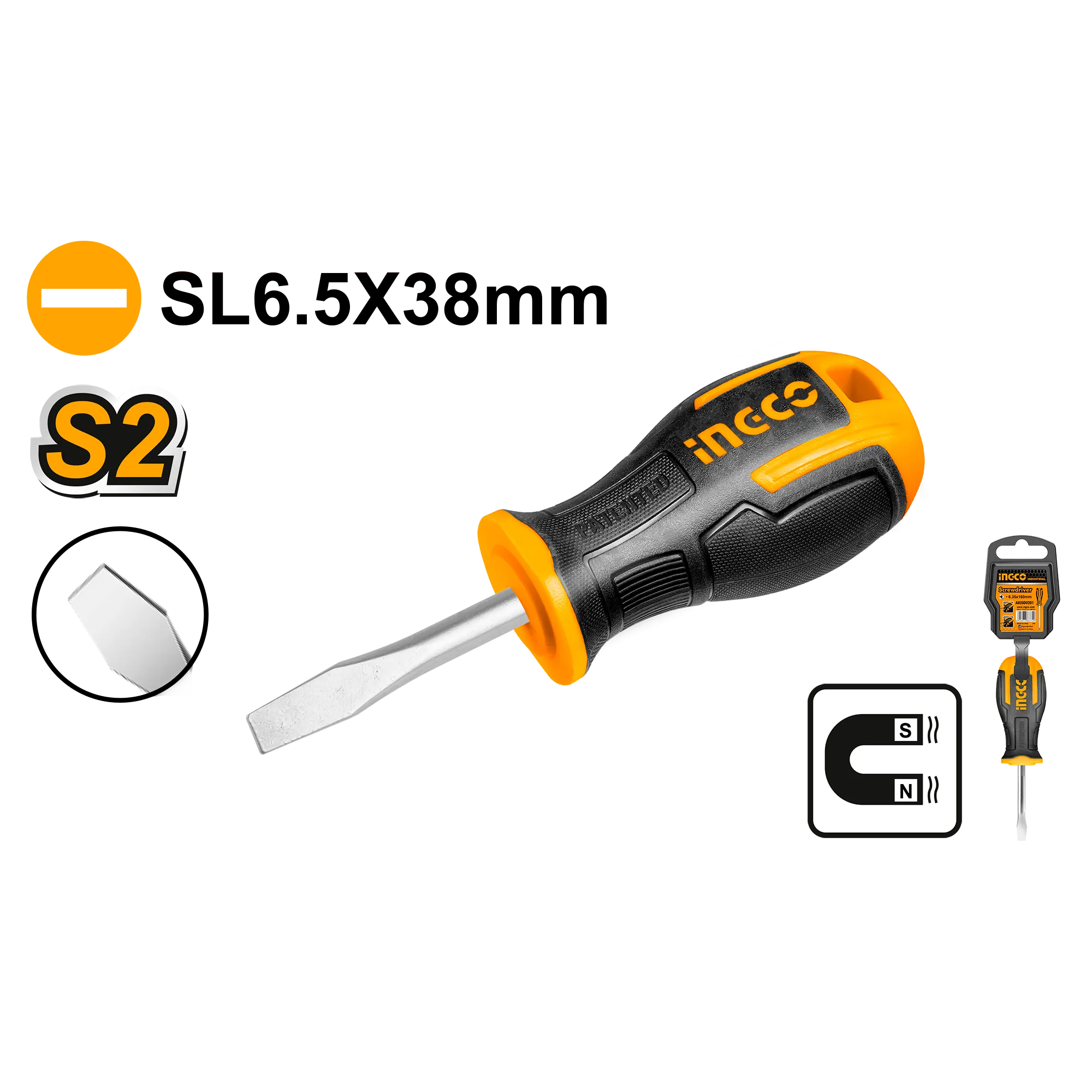 Отвертка плоская SL6.5 x 38 INDUSTRIAL INGCO HS686038