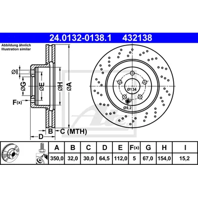 Диск тормозной передний с покрытием MB CL-216 06-14/E-211 02-11/S221 05-13/SL230 99-12 ATE 24.0132-0138.1
