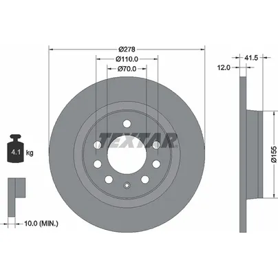 Диск тормозной задний с покрытием PRO OPEL/ PONTIAC/ SATURN TEXTAR 92270503