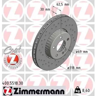 Диск тормозной передний перфорированный с покрытием MB C-205 13-> ZIMMERMANN 400.5518.30