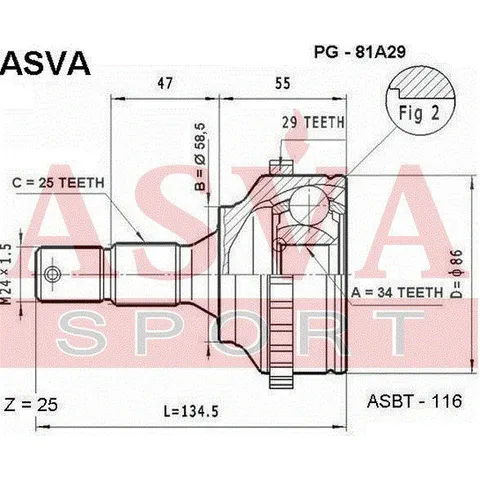 ШРУС наружный 34X59X25 ASVA PG-81A29