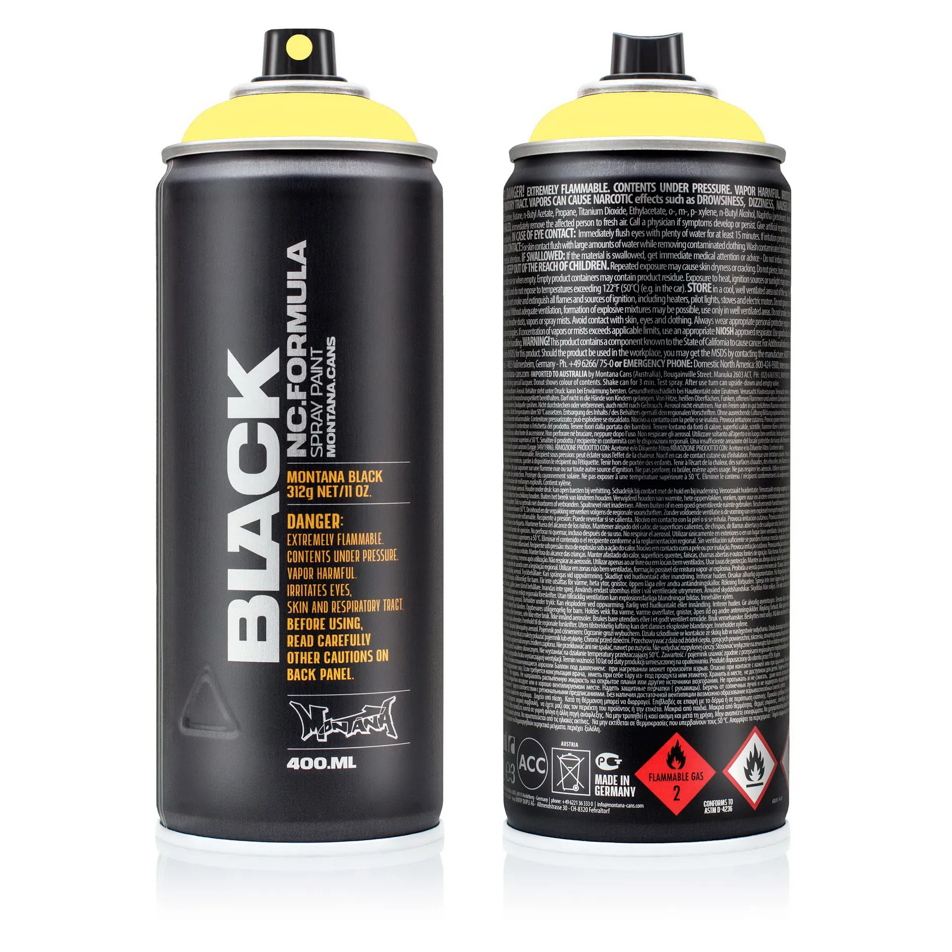 Краска BLACK истинная желтая полутон MONTANA CANS TR1010 BLK