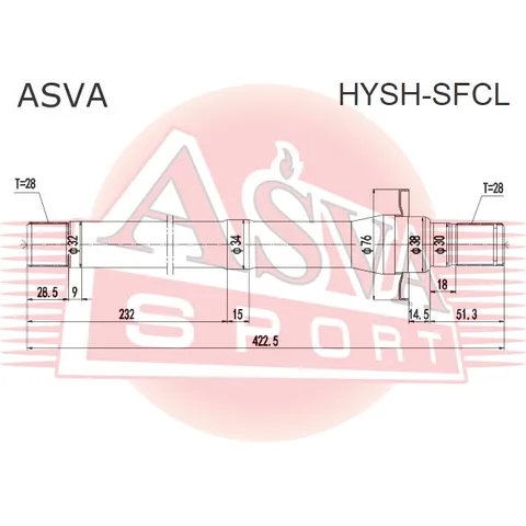 Полуось правая 28x423x28 ASVA HYSHSFCL