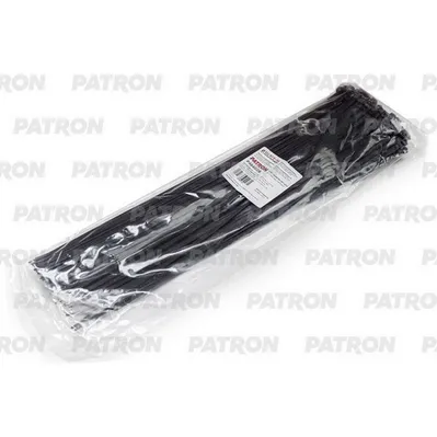 Комплект пластиковых хомутов для 4.8 х 400 мм, 100 шт, Nylon 6.6, черные PATRON p48400b