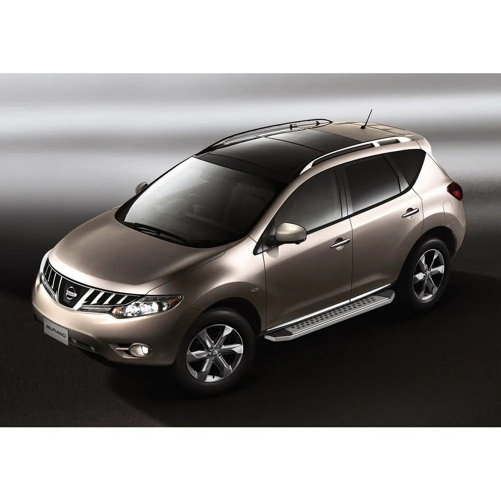 Порог алюминиевый Bmw-Style овалы Nissan Murano II Серебристый, черный Rival B173AL.4108.2