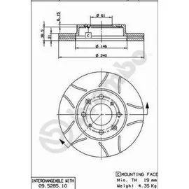 Диск тормозной передний вент.[240X21] 4 отверстий [MIN2] BREMBO 09.5285.75