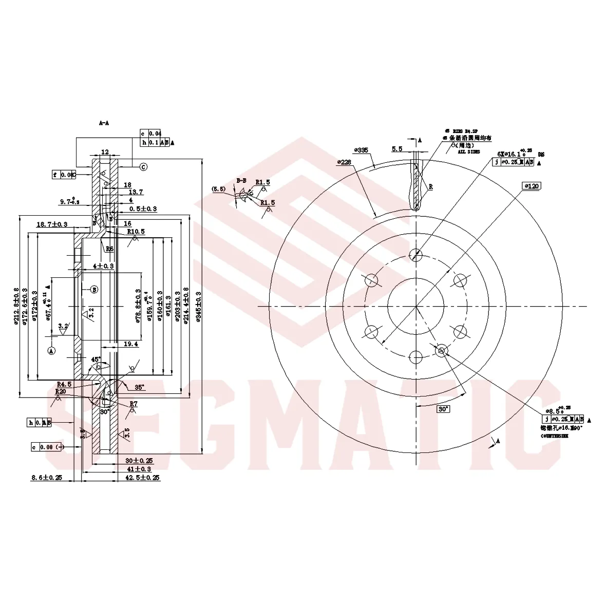 Диск тормозной пер вент. CADILLAC SRX 2009-2016- SEGMATIC SBD30093491
