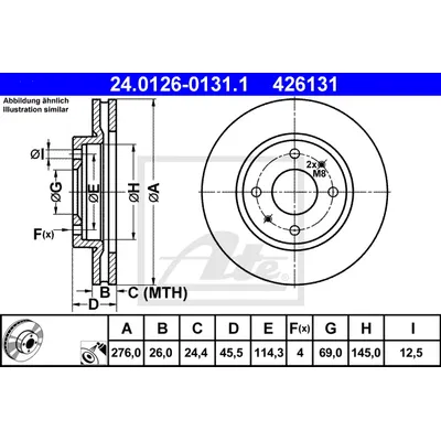 Диск тормозной передний MITSHUBISHI LANCER 9 ATE 24.0126-0131.1