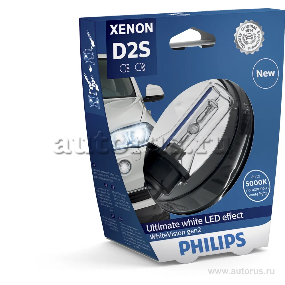Лампа ксеноновая D2S 5000K PHILIPS WhiteVision gen2 1 шт. 85122WHV2S1