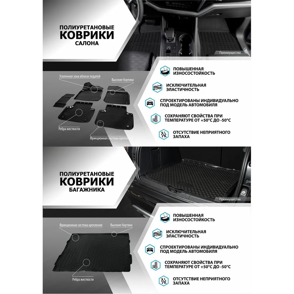 Комплект ковриков салона и багажника Mitsubishi ASX черный полиуретан Rival K14001002-1