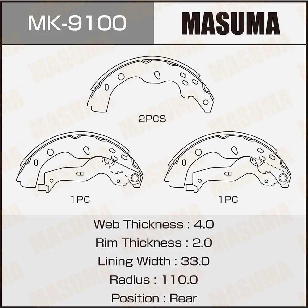 Колодки барабанные MASUMA SX4/RW415,416,419 MASUMA MK9100