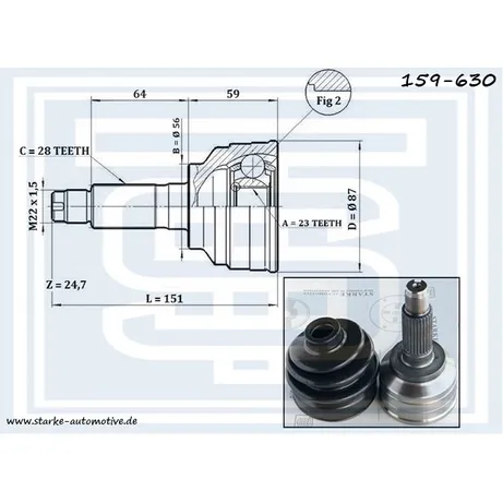 ШРУС MAZDA 626 IV-V (GE/GF) / XEDOS 6 (CA) --04.97 без ABS STARKE 159-630