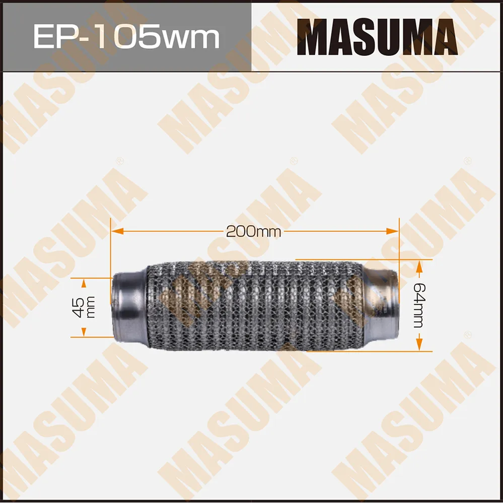 Гофра глушителя 3-х слойная 45х200 3-х слойная, wiremesh, interlock, 45х200 MASUMA EP-105wm